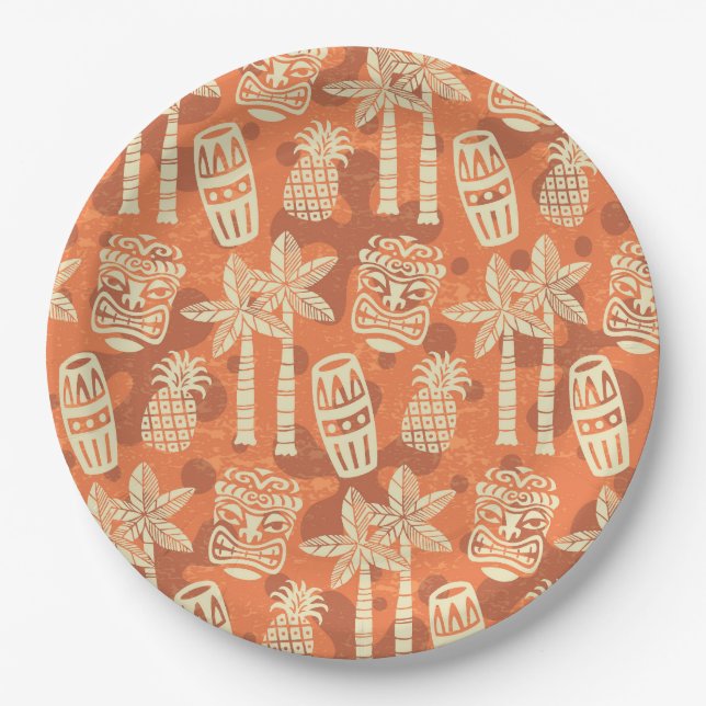 Retro Mid Century Modern Tiki Pattern Pappteller (Vorderseite)
