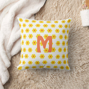 Retro-mid-century-modernes gelbes florales Botanik Kissen