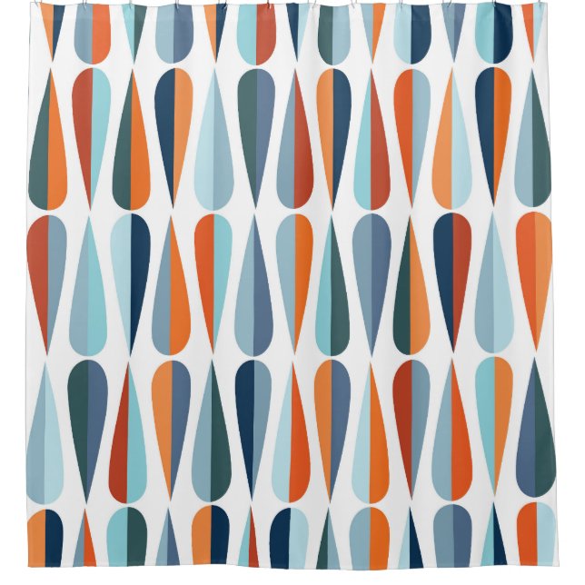 Retro-mid-century, Muster mit Tropfenformen. Duschvorhang (Vorderseite)