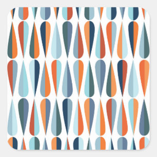 Retro-mid-century, Muster mit Tropfenformen. Quadratischer Aufkleber