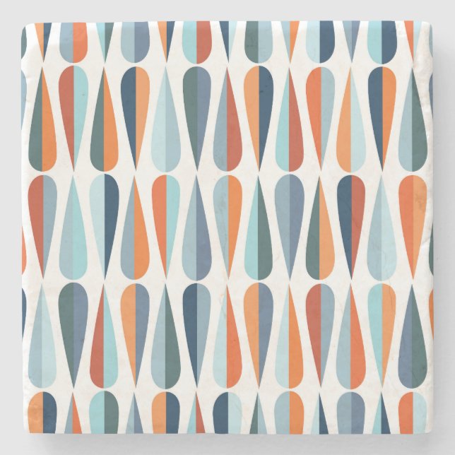 Retro-mid-century, Muster mit Tropfenformen. Steinuntersetzer (Vorderseite)