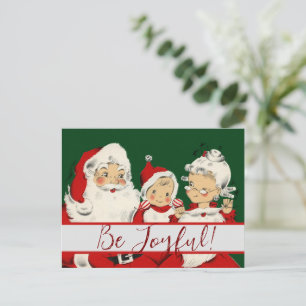 Retro-Mid-Century-Santa-Familie – Kitsch-Claus Postkarte