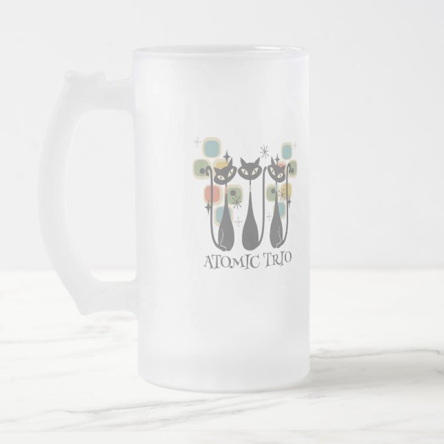 Retro Mid Century Schwarze Atomkatzen MCM Mattglas Bierglas (Links)