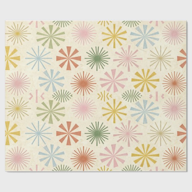 Retro Mid-Century Starburst Pattern Wrapping Paper Geschenkpapier (Flach)