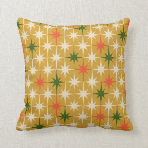 Retro-Mid-Century-Vintage-Atomsterne-Ocker Kissen