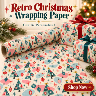 Retro-Mid-Century-Weihnachtsbäume-Geschenkpapier Geschenkpapier