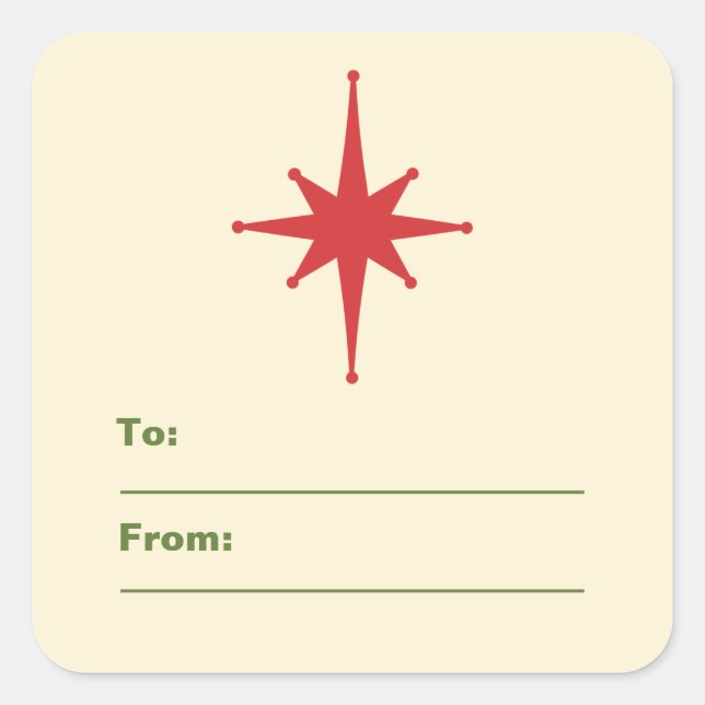 Retro Mid Century Weihnachtssternenschild Quadratischer Aufkleber (Vorderseite)