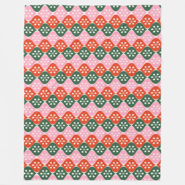 Retro-Mid-Mod-Atom-Muster Pink Grün Weihnachten Fleecedecke (Vorderseite)