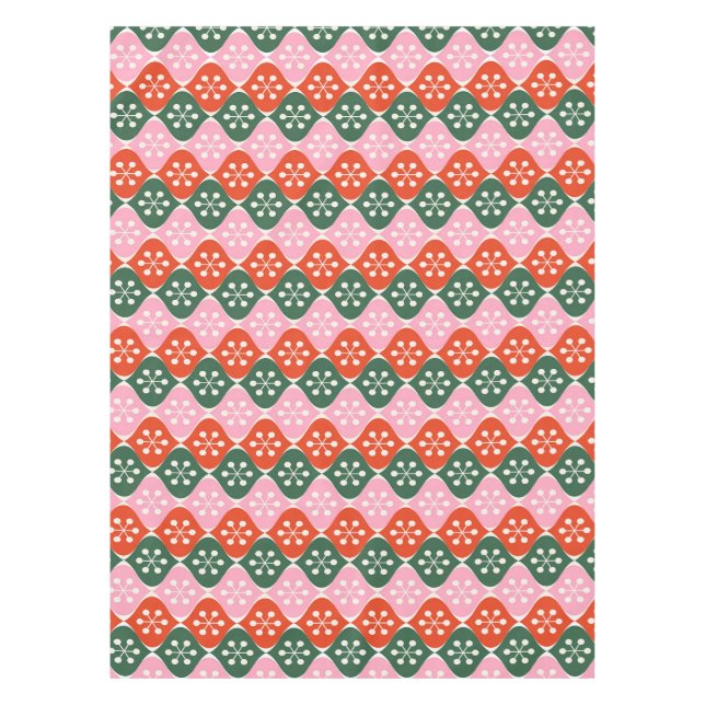 Retro Mid Mod Atomic Pattern Pink Green Christmas Tischdecke (Vorderseite)