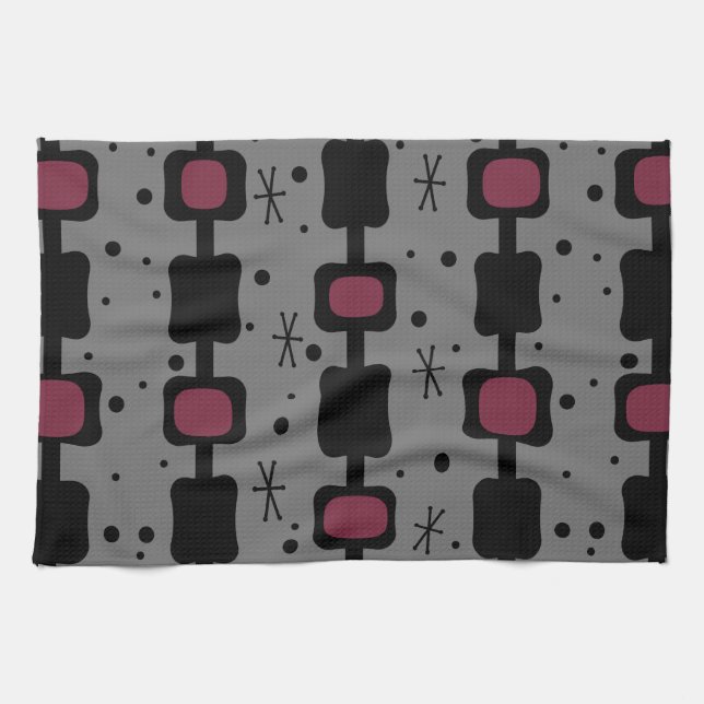 Retro Mid Mod Columns Box Maroon Geschirrtuch (Horizontal)