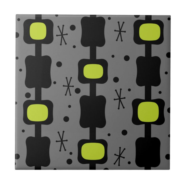 Retro Mid Mod Columns Boxes Chartreuse Fliese (Vorderseite)