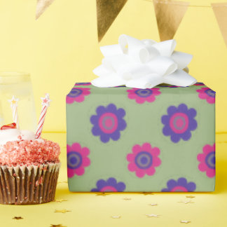 Retro Mid-mod Floral Vibrant Pink Purple & Green Geschenkpapier