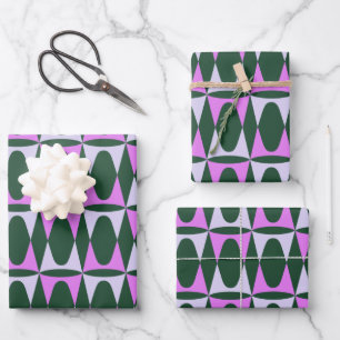 Retro Mid Mod Geometric Holiday Pattern Green Pink Geschenkpapier Set