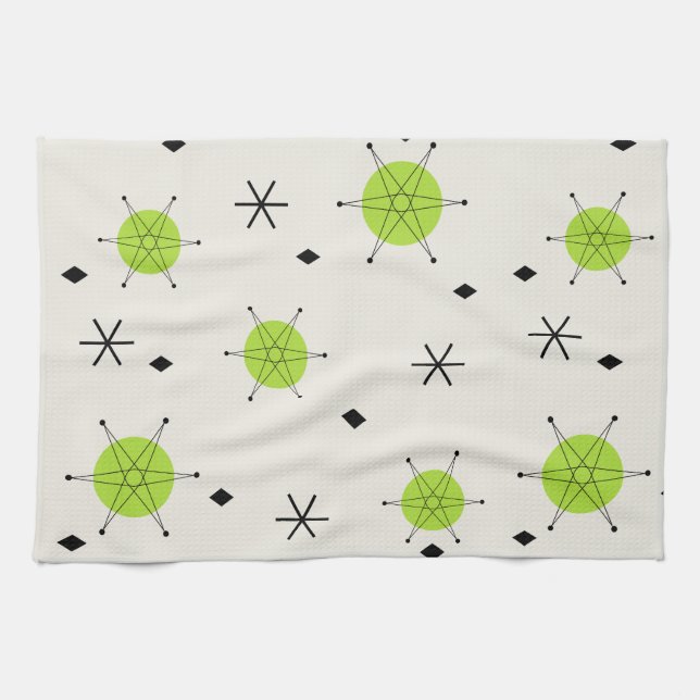 Retro Mid Mod Starburst Sky Chartreuse Geschirrtuch (Horizontal)