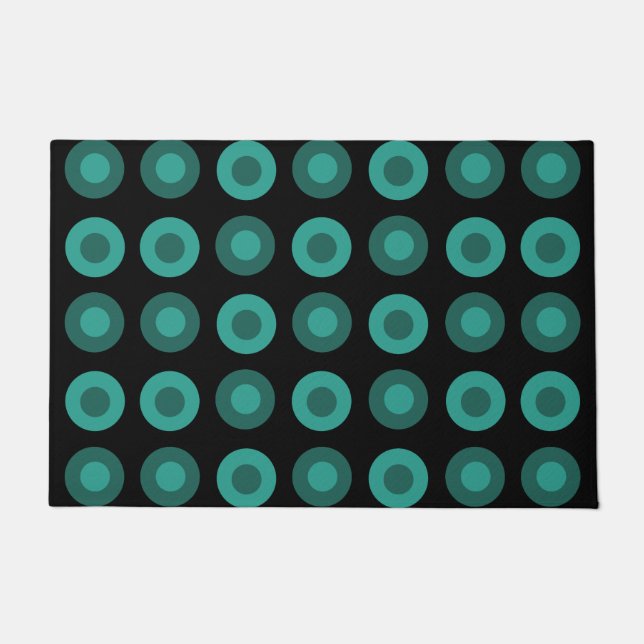Retro MidCentury Dots Black Aquamarin Fußmatte (Vorderseite)