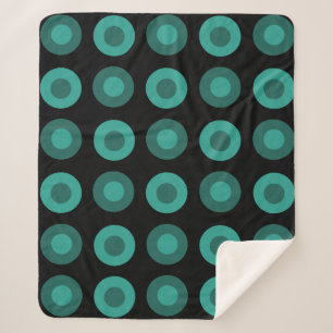 Retro MidCentury Dots Black Aquamarin Sherpadecke
