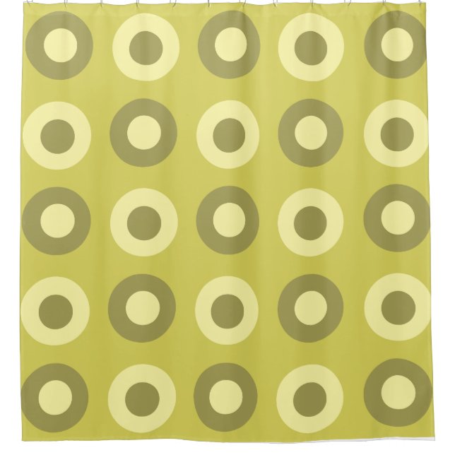 Retro MidCentury Dots Chartreuse Duschvorhang (Vorderseite)