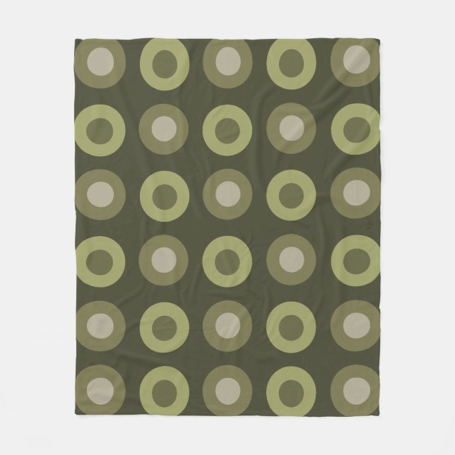 Retro MidCentury Dots Olive Green Fleecedecke (Vorderseite)