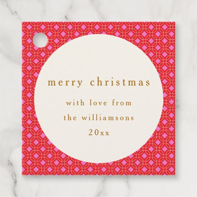 Retro MidCentury Rosa Niedliches Weihnachtsfest Geschenkanhänger (Vorderseite)