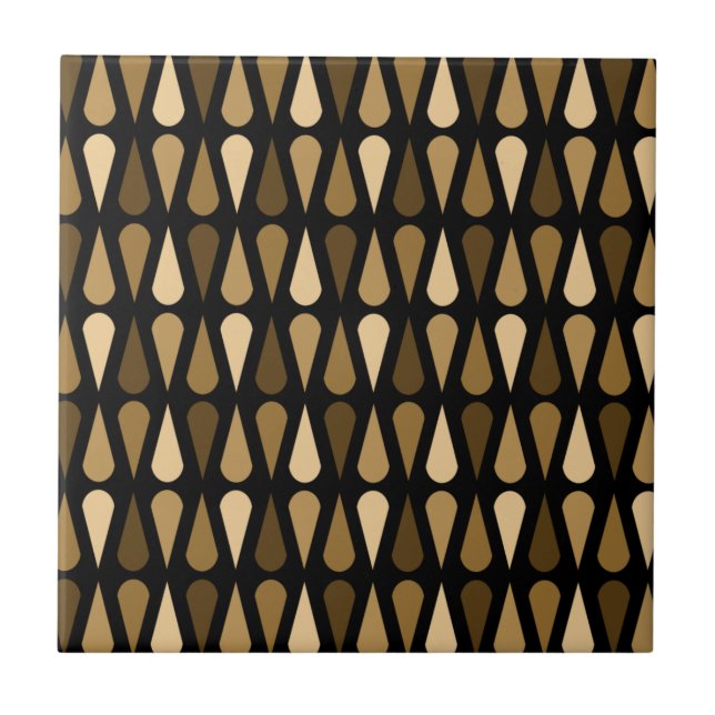 Retro Midcentury Teardrops Black Brown Fliese (Vorderseite)