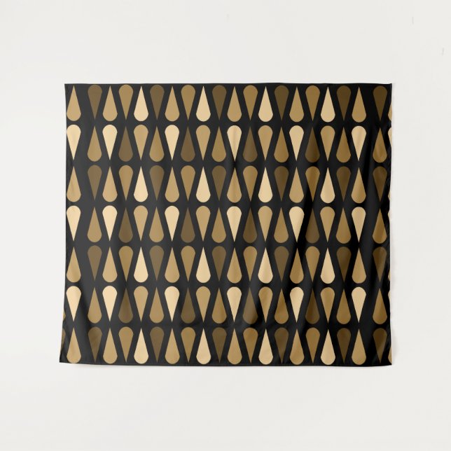 Retro Midcentury Teardrops Black Brown Wandteppich (Vorderseite (Horizontal))
