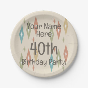 Retro Midjahrhundert 40. Geburtstag Pappteller