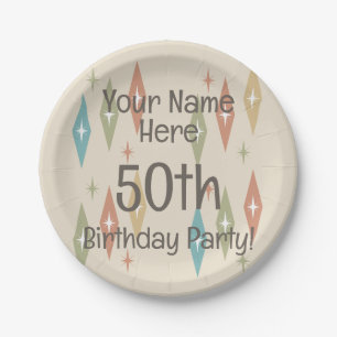Retro Midjahrhundert 50. Geburtstag Pappteller