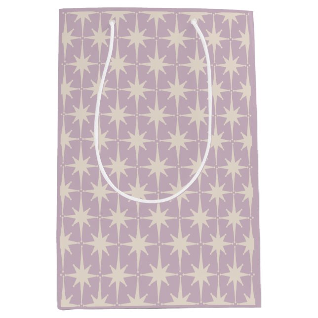 Retro Midjahrhundert 50er Star Pattern in Lilac Mittlere Geschenktüte (Vorderseite)