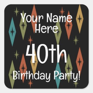Retro Midjahrhundert Custom Geburtstag Quadratischer Aufkleber
