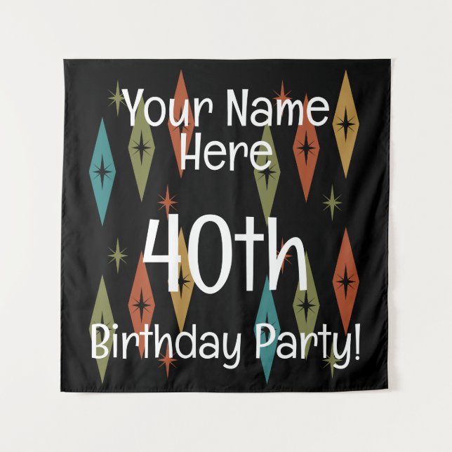 Retro Midjahrhundert Custom Geburtstag Wandteppich (Vorderseite)