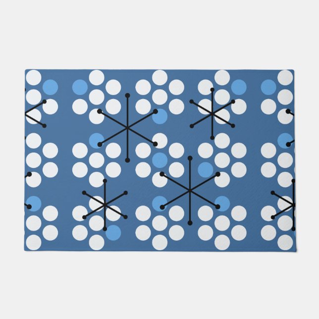 Retro Midjahrhundert MCM Dots Blue Fußmatte (Vorderseite)