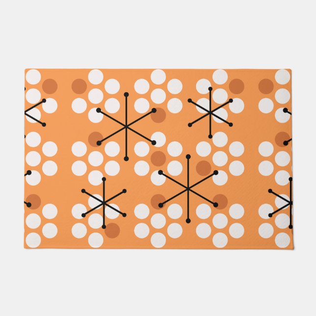 Retro Midjahrhundert MCM Dots Orange Fußmatte (Vorderseite)
