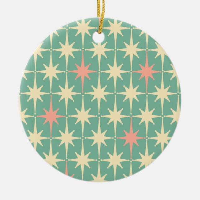 Retro Midjahrhundert Sternenmuster Pink und Aquama Keramik Ornament (Vorne)