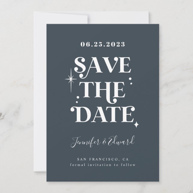 Retro Midnight Blue Save the Date Card (Vorderseite)