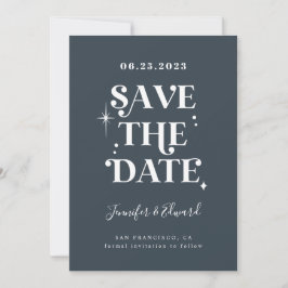 Retro Midnight Blue Save the Date Card