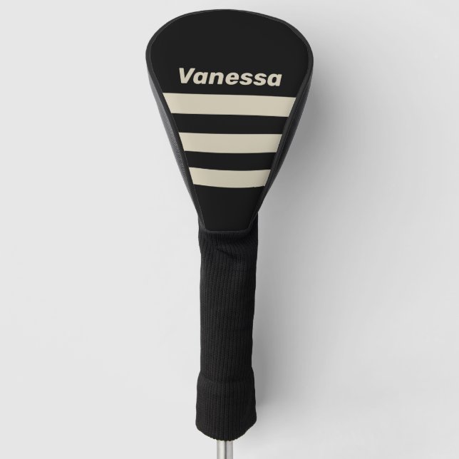 Retro Midnight Drei-Quer-Streifen mit Namen Golf Headcover (Vorderseite)