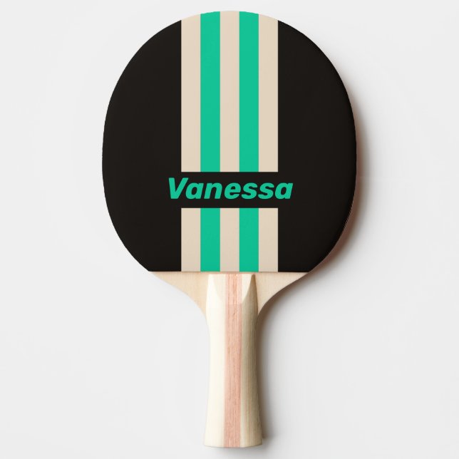 Retro Midnight Mint Pin Stripes with Name Tischtennis Schläger (Vorderseite)