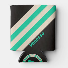 Retro Midnight Mint Streifen mit Namen Dosenkühler