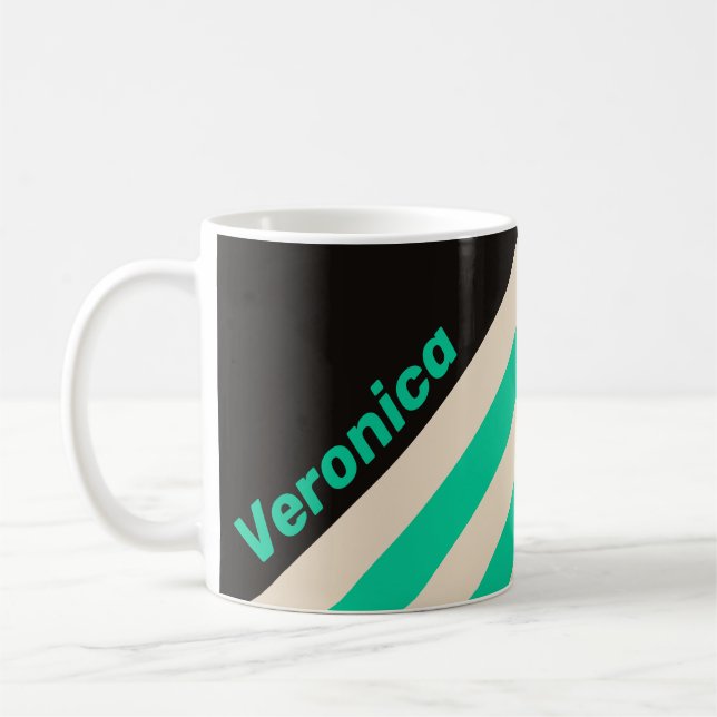 Retro Midnight Mint Streifen mit Namen Kaffeetasse (Links)