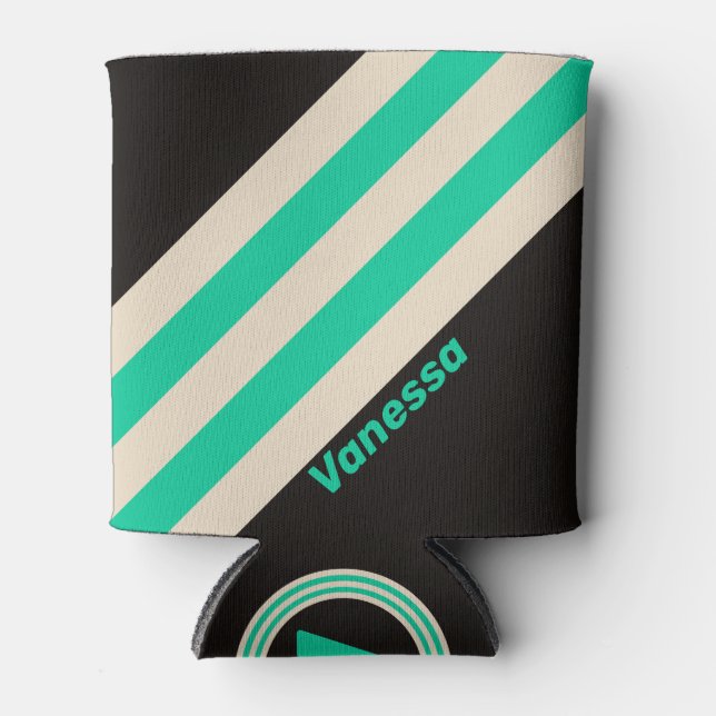 Retro Midnight Mint Stripes with Name Dosenkühler (Vorderseite)