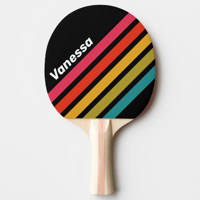 Retro Midnight Rainbow Angled Striping with Name Tischtennis Schläger (Vorderseite)