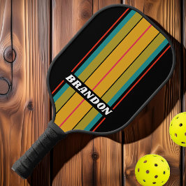 Retro Midnight Rainbow Board Streifen mit Namen Pickleball Schläger