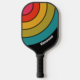 Retro Midnight Rainbow Circle Streifen mit Name Pickleball Schläger