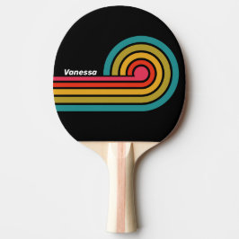 Retro Midnight Rainbow Curl Streifen mit Namen Tischtennis Schläger