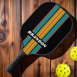 Retro Midnight Rainbow Kundgebung Streifen mit Nam Pickleball Schläger