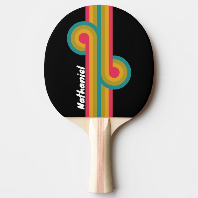 Retro Midnight Rainbow Loop mit Namen Tischtennis Schläger (Vorderseite)