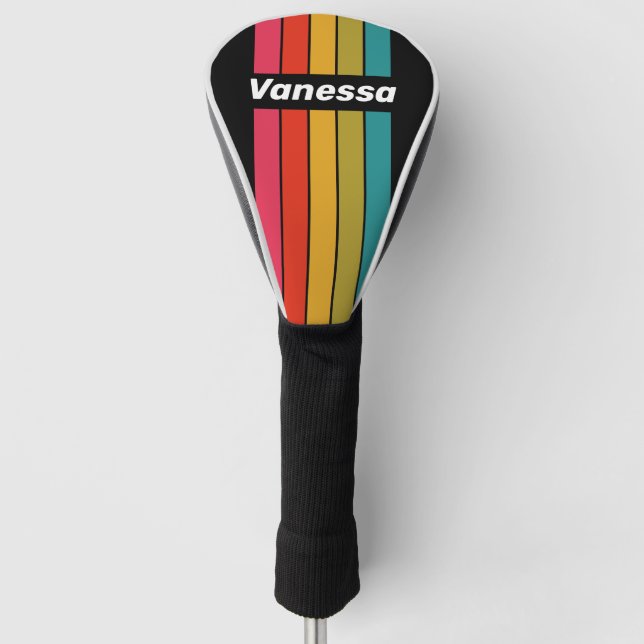 Retro Midnight Rainbow Pin Striped with Name Golf Headcover (Vorderseite)