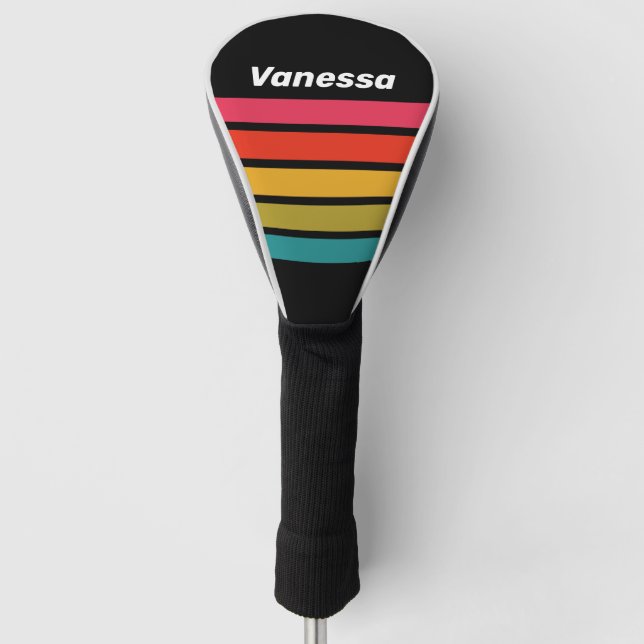 Retro-Midnight-Regenbogen-Quer-Streifendesign mit  Golf Headcover (Vorderseite)