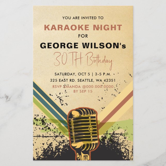 Retro-Mikrofon Karaoke-Party Einladung (Vorderseite)