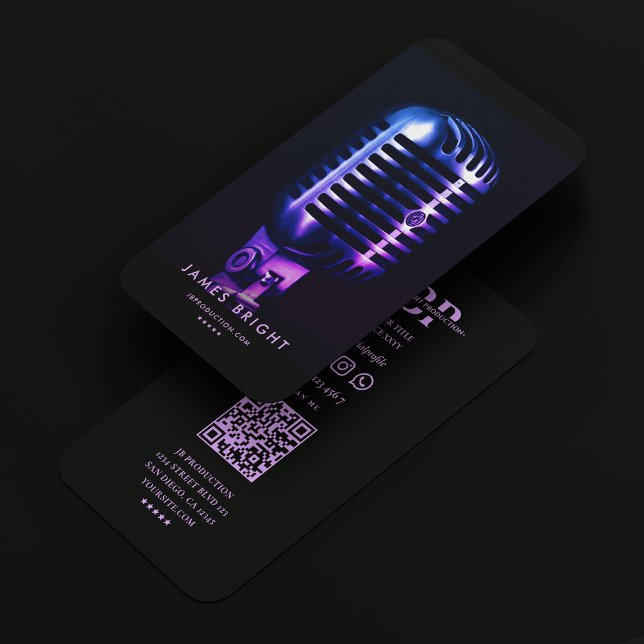 Retro Mikrofon Shinny Blue Lila Visitenkarte (Retro Mic Singer Music Producer Shinny Blue Purple Business Card
)